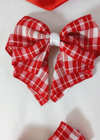 Kırmızı Ekose Fiyonk Saç Aksesuarı - Görsel 2