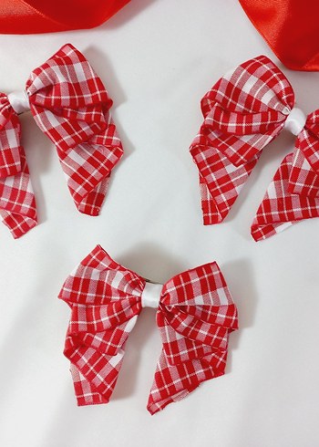 Kırmızı Ekose Fiyonk Saç Aksesuarı - Görsel 3