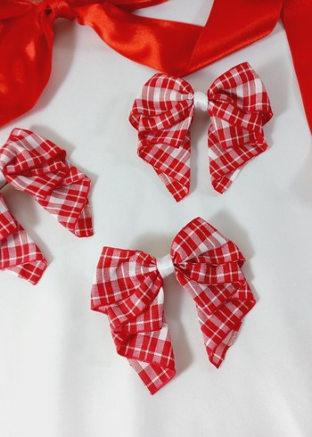 Kırmızı Ekose Fiyonk Saç Aksesuarı - Görsel 4