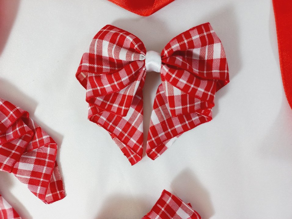 Kırmızı Ekose Fiyonk Saç Aksesuarı - Görsel 2