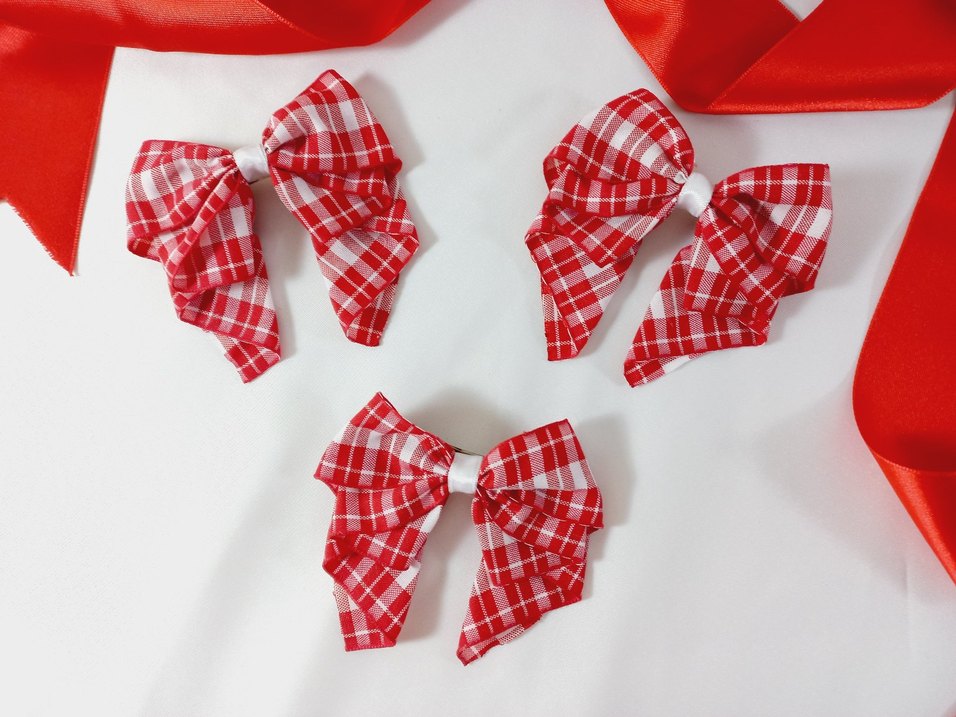 Kırmızı Ekose Fiyonk Saç Aksesuarı - Görsel 3