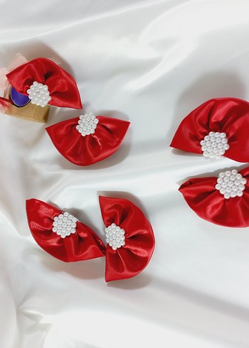 İnci Süslemeli Kırmızı Fiyonk Saç Tokası - Görsel 2