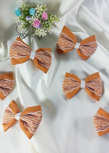 2 li Nakışlı Turuncu Fiyonk Saç Tokası - Görsel 3