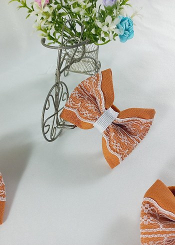 2 li Nakışlı Turuncu Fiyonk Saç Tokası - Görsel 6