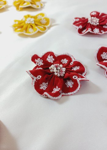 Dantel İşlemeli Kırmızı çıtçıtlı toka - Görsel 3