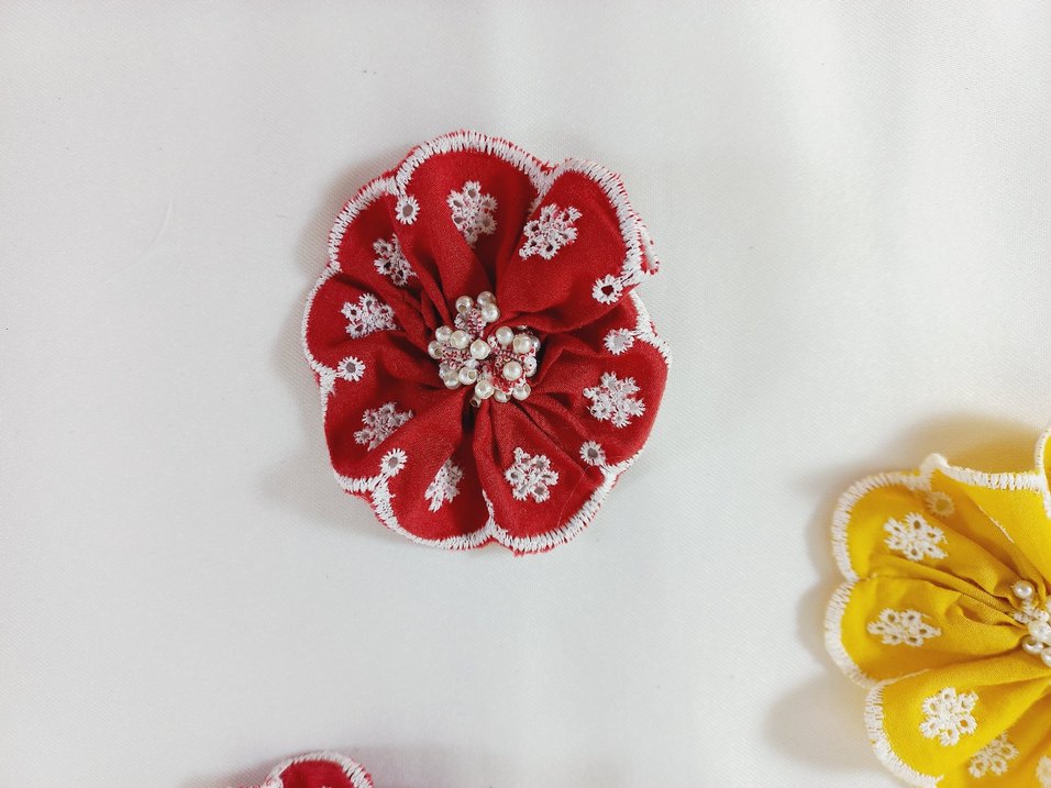 Dantel İşlemeli Kırmızı çıtçıtlı toka - Görsel 2