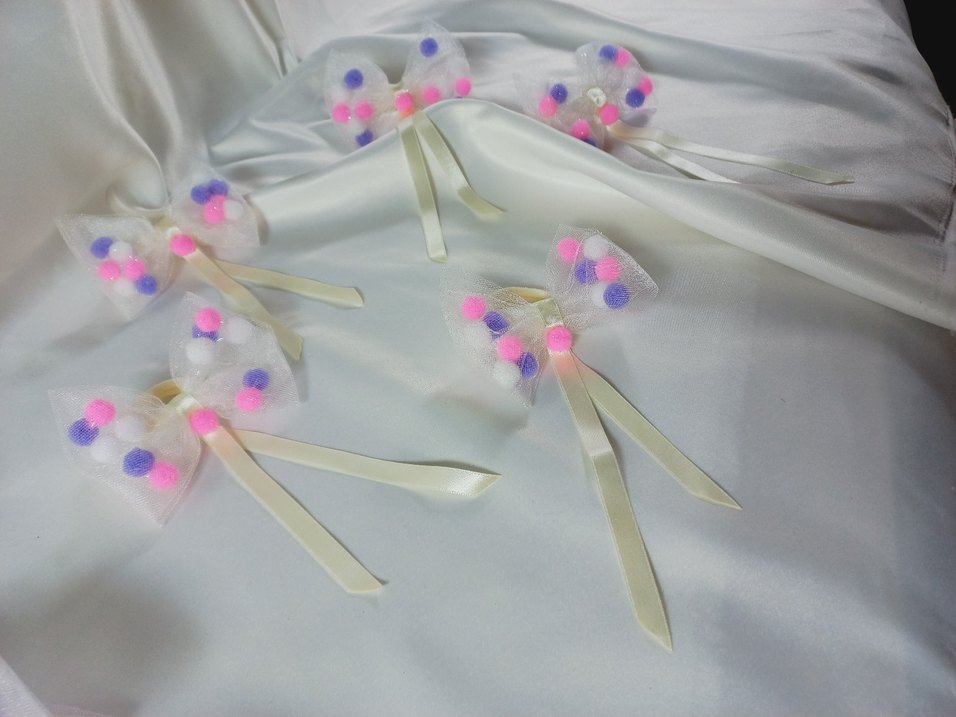 2 li.Nakışlı Pembe Mor Ponponlu Pastel Fiyonk Saç Bandı - Görsel 3