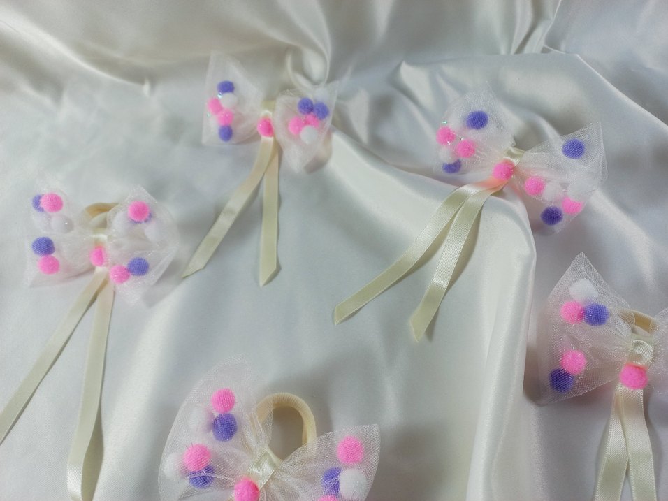 2 li.Nakışlı Pembe Mor Ponponlu Pastel Fiyonk Saç Bandı - Görsel 5