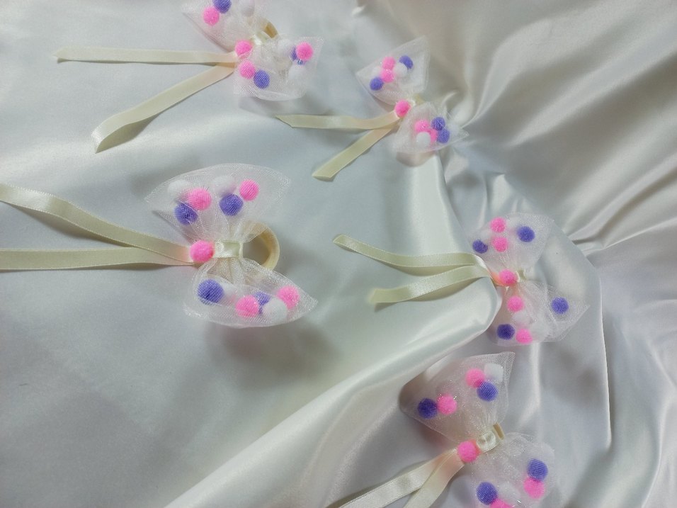 2 li.Nakışlı Pembe Mor Ponponlu Pastel Fiyonk Saç Bandı - Görsel 4