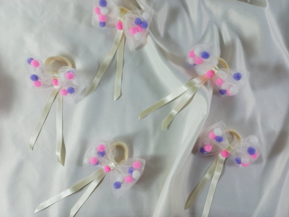 2 li.Nakışlı Pembe Mor Ponponlu Pastel Fiyonk Saç Bandı - Görsel 2