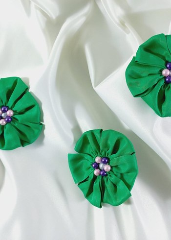 çift Yeşil İpek saten çiçek görünümlü Saç Aksesuarı - Görsel 4
