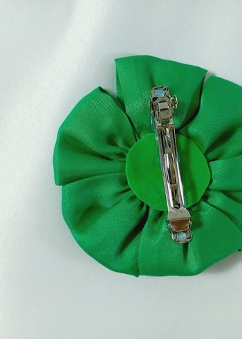 çift Yeşil İpek saten çiçek görünümlü Saç Aksesuarı - Görsel 5