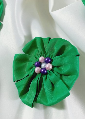 çift Yeşil İpek saten çiçek görünümlü Saç Aksesuarı - Görsel 6