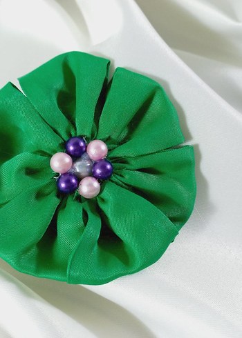 çift Yeşil İpek saten çiçek görünümlü Saç Aksesuarı - Görsel 2