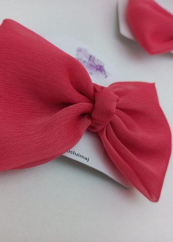 Pembe şifon Kumaşlı Fiyonk Saç Aksesuarı - Görsel 3