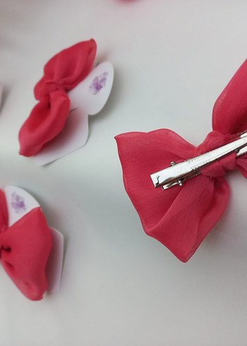 Pembe şifon Kumaşlı Fiyonk Saç Aksesuarı - Görsel 4