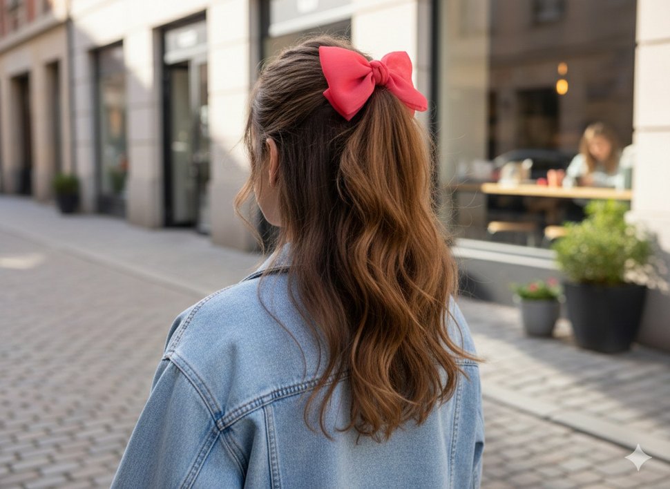 Pembe şifon Kumaşlı Fiyonk Saç Aksesuarı - Görsel 2