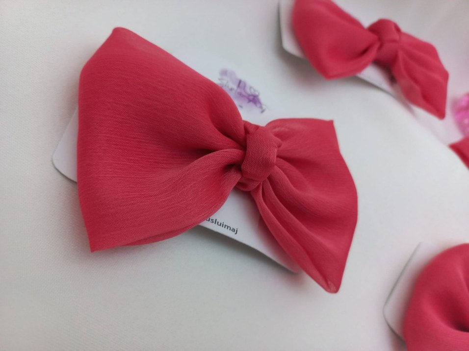 Pembe şifon Kumaşlı Fiyonk Saç Aksesuarı - Görsel 3