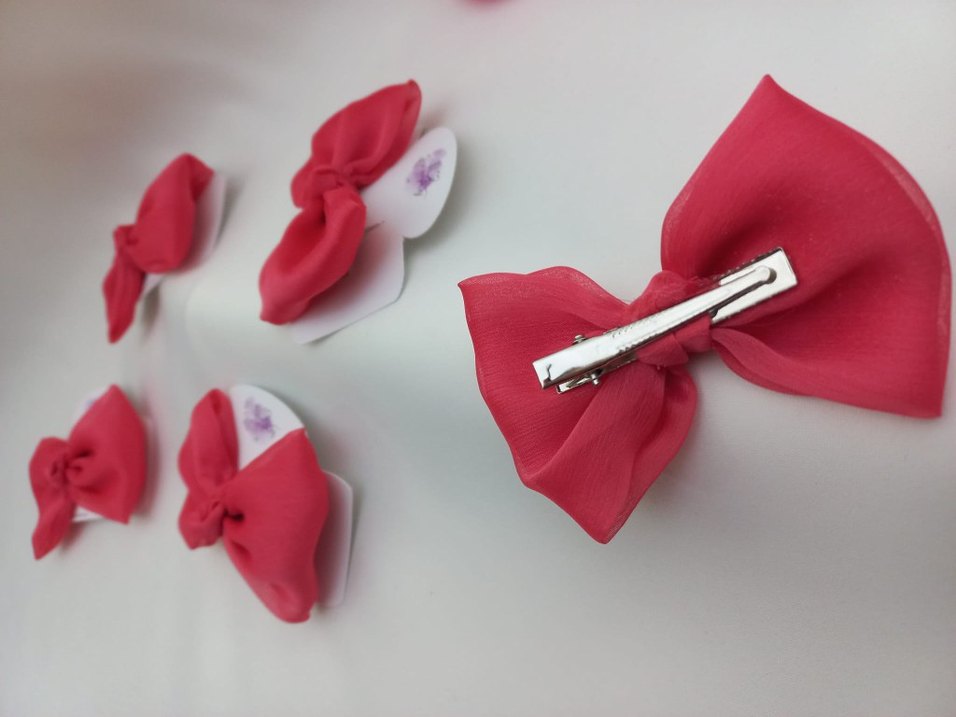 Pembe şifon Kumaşlı Fiyonk Saç Aksesuarı - Görsel 4