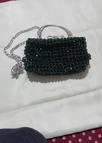 Yeşil Boncuklu Örgü Kadın Portföy Çanta - Görsel 2