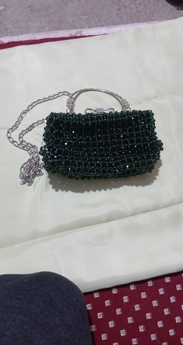 Yeşil Boncuklu Örgü Kadın Portföy Çanta - Görsel 2