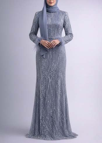 Gri Drapeli Uzun Abiye Elbise - Görsel 2