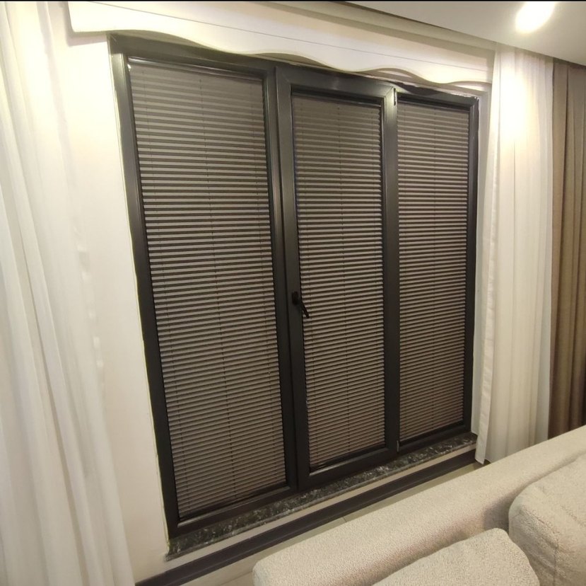 Modern Çizgili Kahverengi Gri Perde - Görsel 2