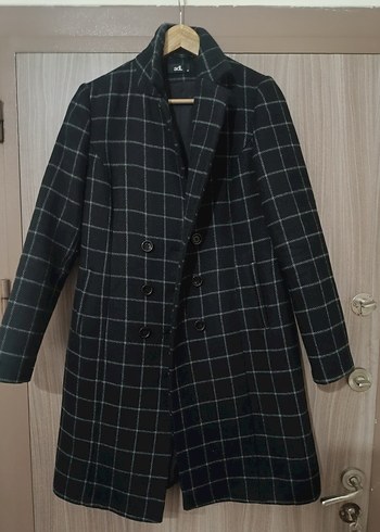 adL Gri Ekoseli Düğmeli Kadın Kaban - Görsel 2