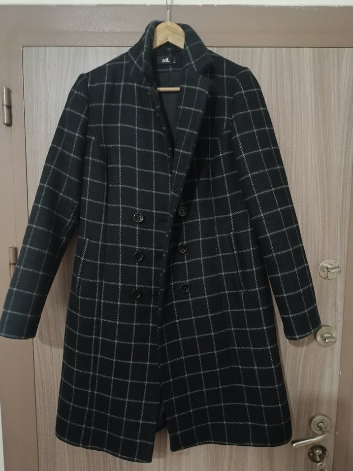 adL Gri Ekoseli Düğmeli Kadın Kaban - Görsel 2