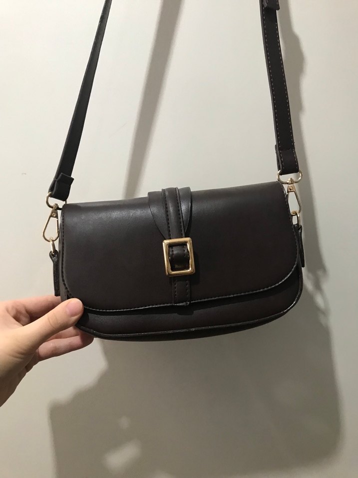 Kahverengi Deri Tokalı Kadın Çanta - Görsel 3