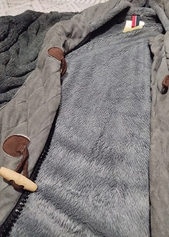 Gri Örgü Kapüşonlu Hırka - Görsel 4