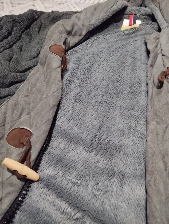 Gri Örgü Kapüşonlu Hırka - Görsel 4