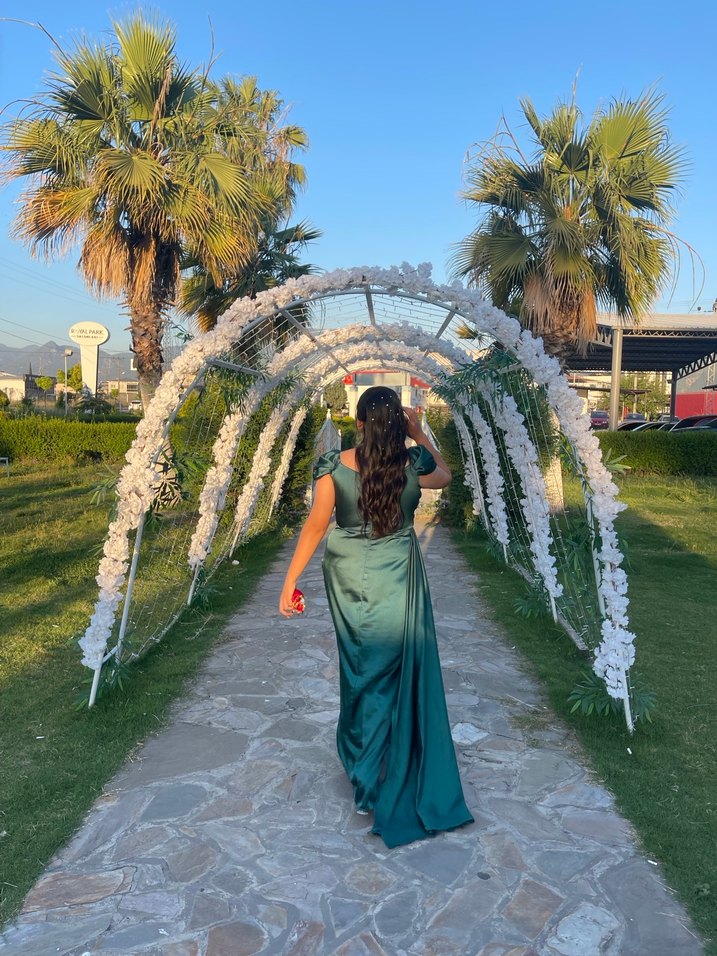 Kadın Yeşil Drapeli Straplez Uzun Abiye - Görsel 2