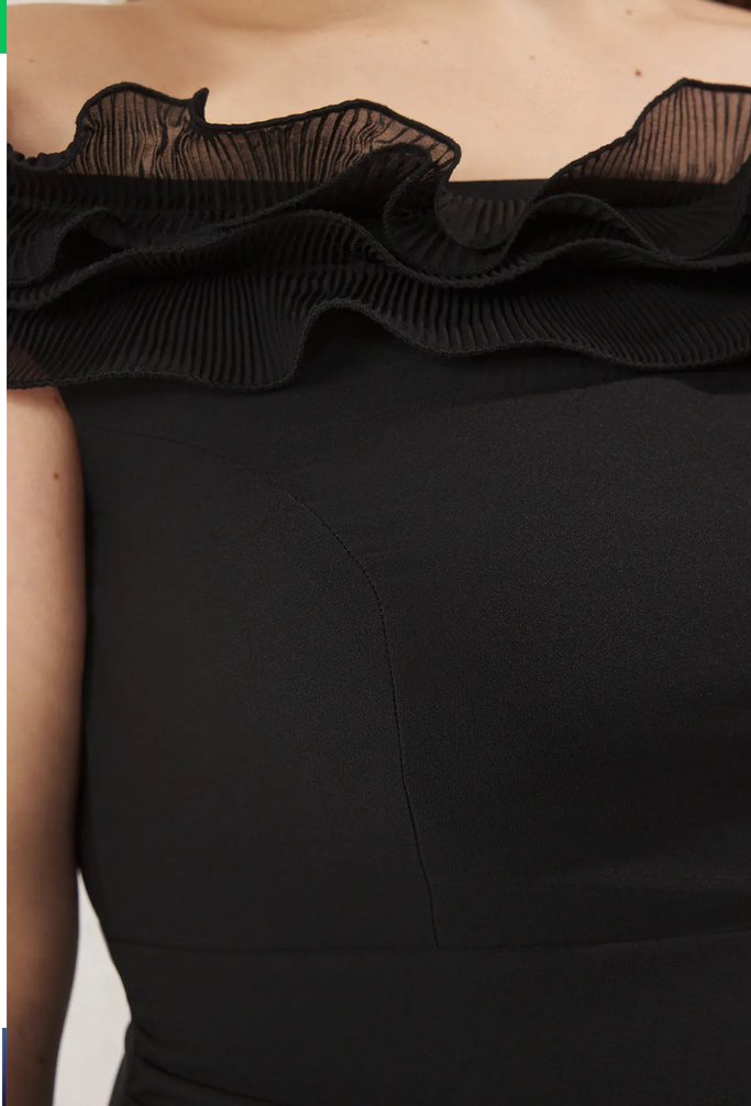 Siyah Deri Midi Straplez Elbise - Görsel 4