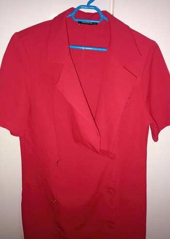 Kısa Kollu Parlak Kırmızı Midi Kadın Elbise - Görsel 6