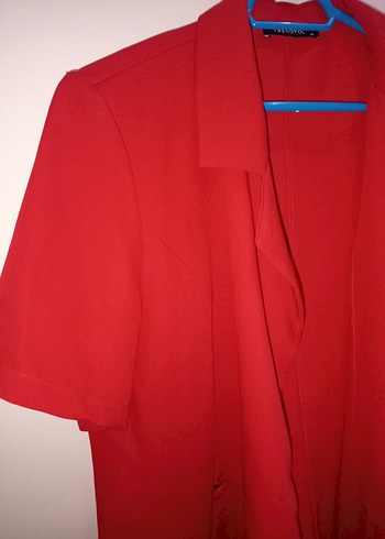 Kısa Kollu Parlak Kırmızı Midi Kadın Elbise - Görsel 4