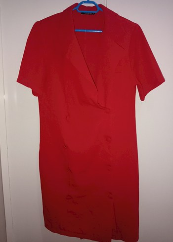 Kısa Kollu Parlak Kırmızı Midi Kadın Elbise - Görsel 5