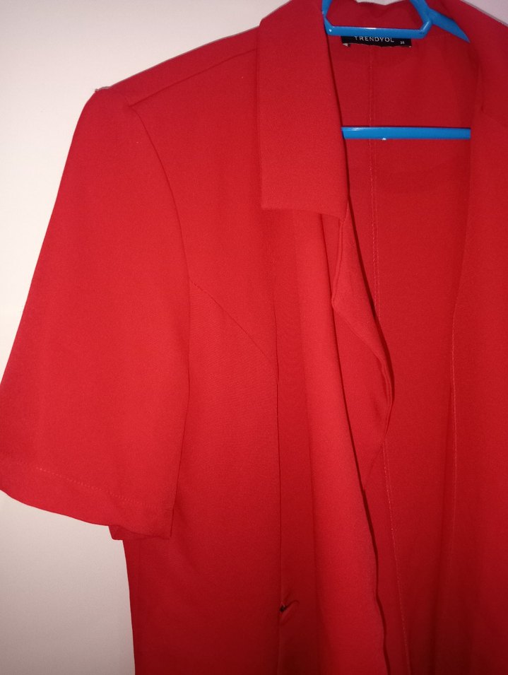 Kısa Kollu Parlak Kırmızı Midi Kadın Elbise - Görsel 4