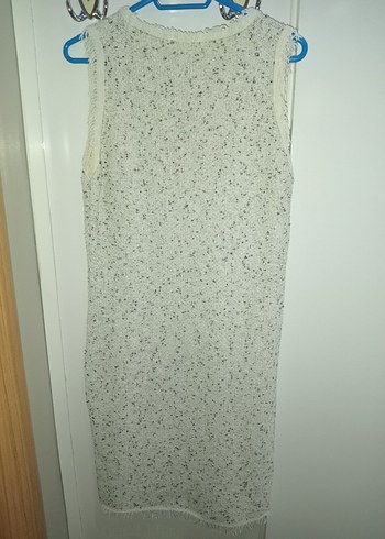 Beyaz Örgü Midi Kolsuz Kadın Elbise - Görsel 8