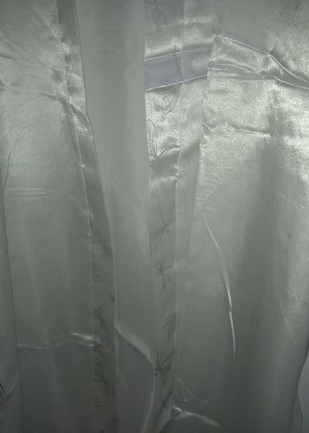 Beyaz Kadın Midi Saten Sabahlık _ Kimono - Görsel 5