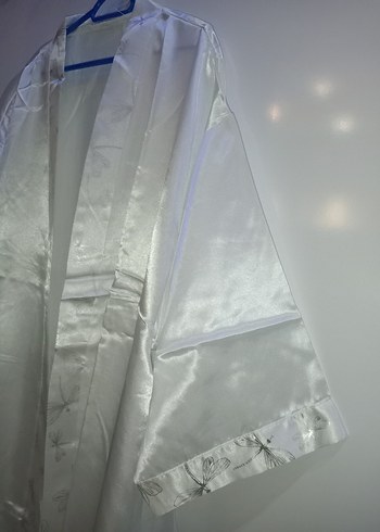 Beyaz Kadın Midi Saten Sabahlık _ Kimono - Görsel 3