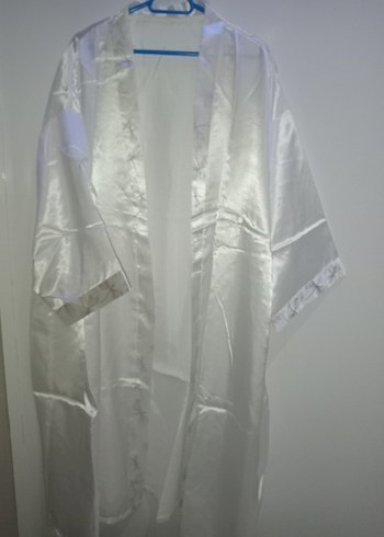 Beyaz Kadın Midi Saten Sabahlık _ Kimono - Görsel 6