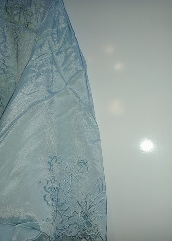 Uzun Buz Mavisi Nakışlı Bohem Kadın Sabahlık - Görsel 5