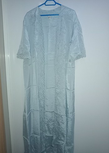 Uzun Buz Mavisi Nakışlı Bohem Kadın Sabahlık - Görsel 3