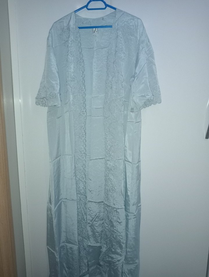 Uzun Buz Mavisi Nakışlı Bohem Kadın Sabahlık - Görsel 3