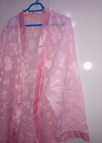 Kadın Pembe Midi Vintage Sabahlık - Görsel 3