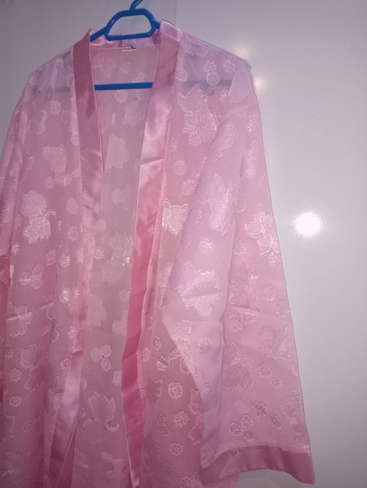 Kadın Pembe Midi Vintage Sabahlık - Görsel 3