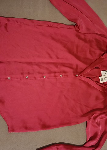 pembe Düğmeli Saten Kadın Gömlek - Görsel 3