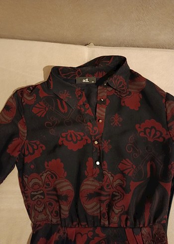 Desenli Bordo Uzun Kollu Midi Goth Elbise - Görsel 4