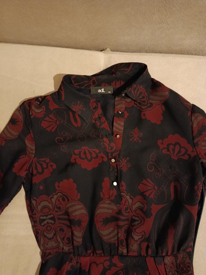 Desenli Bordo Uzun Kollu Midi Goth Elbise - Görsel 4